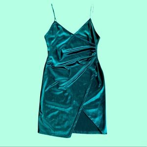 Emerald stretch satin dress